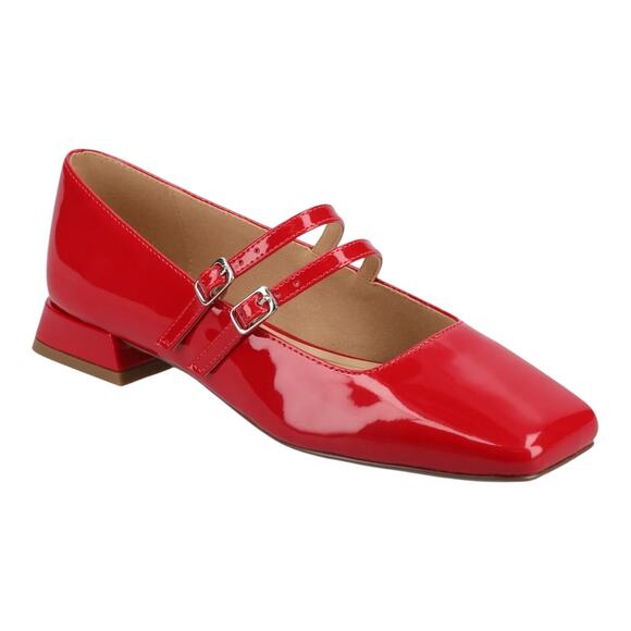 Journee Women's Gredah Square Toe Double Strap Mary Jane Flats Red Patent Size 9 - Picture 1 of 5